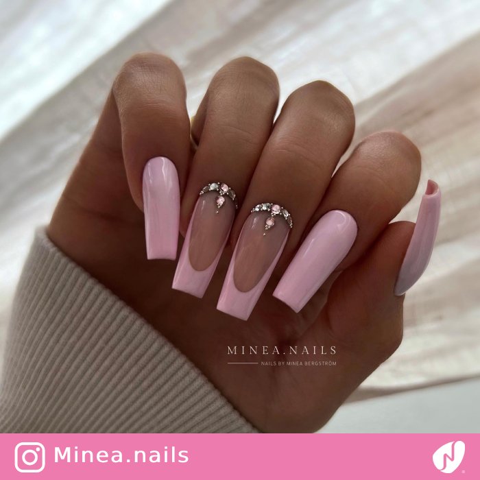 Crystals on Baby Pink Nails